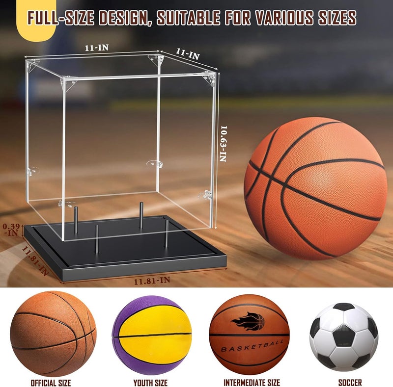 KKU Basketball Display Case, Acrylic Clear Full Size Basketball Case with Solid Wood Base,UV Protected Basketball Display Stand for Autographed Standard NBA WNBA Ball Memorabilia Keepsake, Black - Image 2